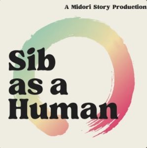 black text 'sib as a human', an incomplete circle behind it in faded red, yellow, green