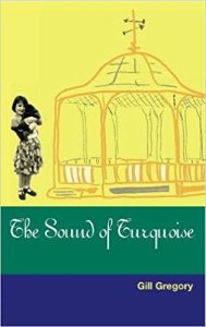 Book cover with a yellow background, showing a gazebo illustration and a black-and-white photo of a person holding an animal. The title is in white cursive text at the bottom.