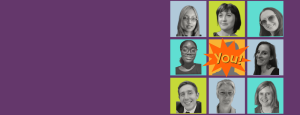 Headshots of our facilitators on a purple background