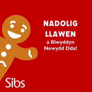 Xmas card: Happy gingerbread person on red backround