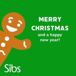 Xmas card: Happy gingerbread person on green backround